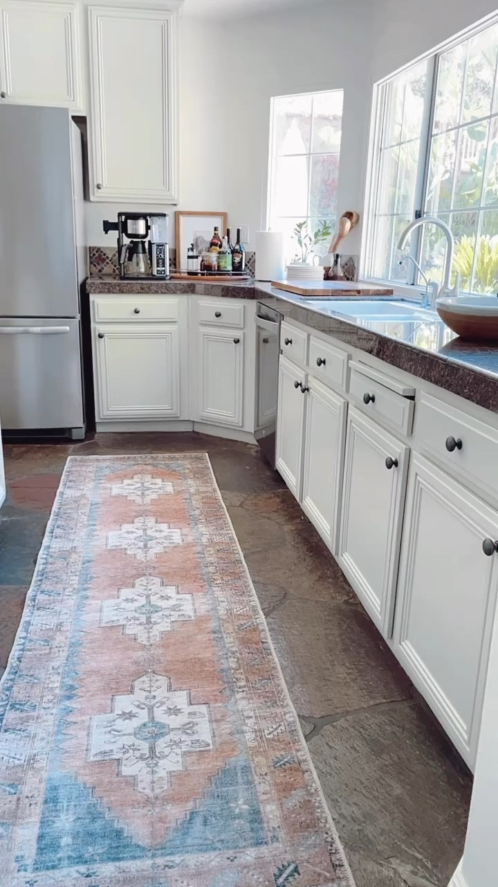 New kitchen runner from World Market. Love the color it adds to my kitchen. 

#rug #arearug

#LTKHome #LTKVideo #LTKStyleTip