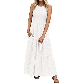 popvil Women Summer Maxi Dress 2026 Spring Sleeveless Elegant Classy Cotton Long Dress Flowy A-Li... | Amazon (US)