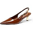 Amazon.com | Coutgo Womens Slingback Kitten Heels Closed Pointed Toe Pumps Buckle Strap Wedding P... | Amazon (US)
