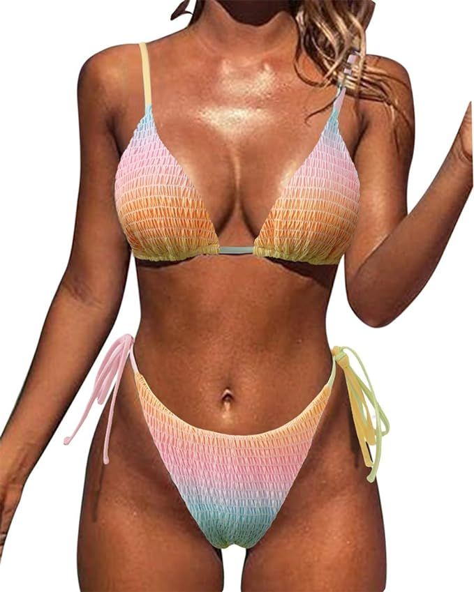 SUUKSESS Women String Bikini Set Tie Side Thong Sexy Swimsuits 2 Pieces | Amazon (US)