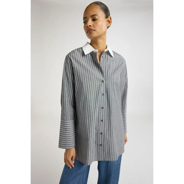 Scoop Women's Oversized Cotton Poplin Blouse with Long Sleeves, Sizes XS-XXL | Walmart (US)