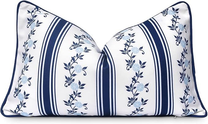 Hofdeco Premium Coastal Patio Indoor Outdoor Lumbar Pillow Cover Only, 12"x20" Water Repellent fo... | Amazon (US)