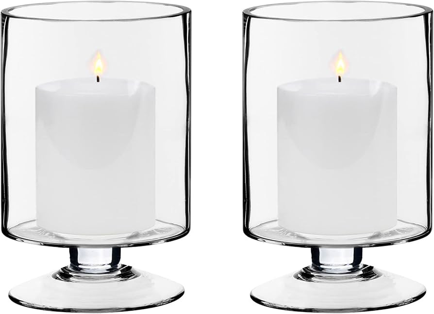 CYS EXCEL Glass Hurricane Pillar Candle Holders (H:8" W:4.75", 2 PCS) | Multiple Size Choices Sho... | Amazon (US)