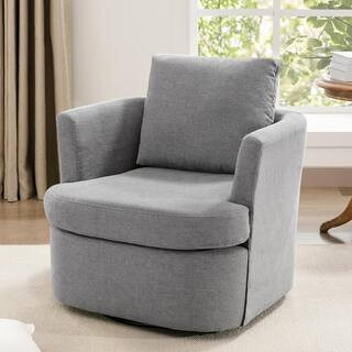 32 in. W Grey Chenille Swivel Accent Barrel Chair Upholstered Armchair Comfy Sofa Chair 360°Club Chair | The Home Depot