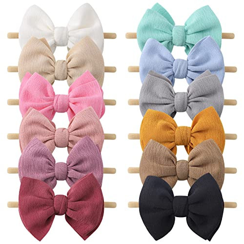 yoyokid 12 PCS Hairband with Baby Girl Bows Soft Nylon Baby Headbands and Bows Hair Accessories for Newborn Infant Toddlers Kids | Amazon (US)