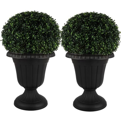 Outdoor Planter 2-Pack - 16x18-Inch Urn Planters - Plastic Plant Pots for Indoor, Outdoor, or Front Porch Decor - Flower Pots by Pure Garden (Black) | Amazon (US)