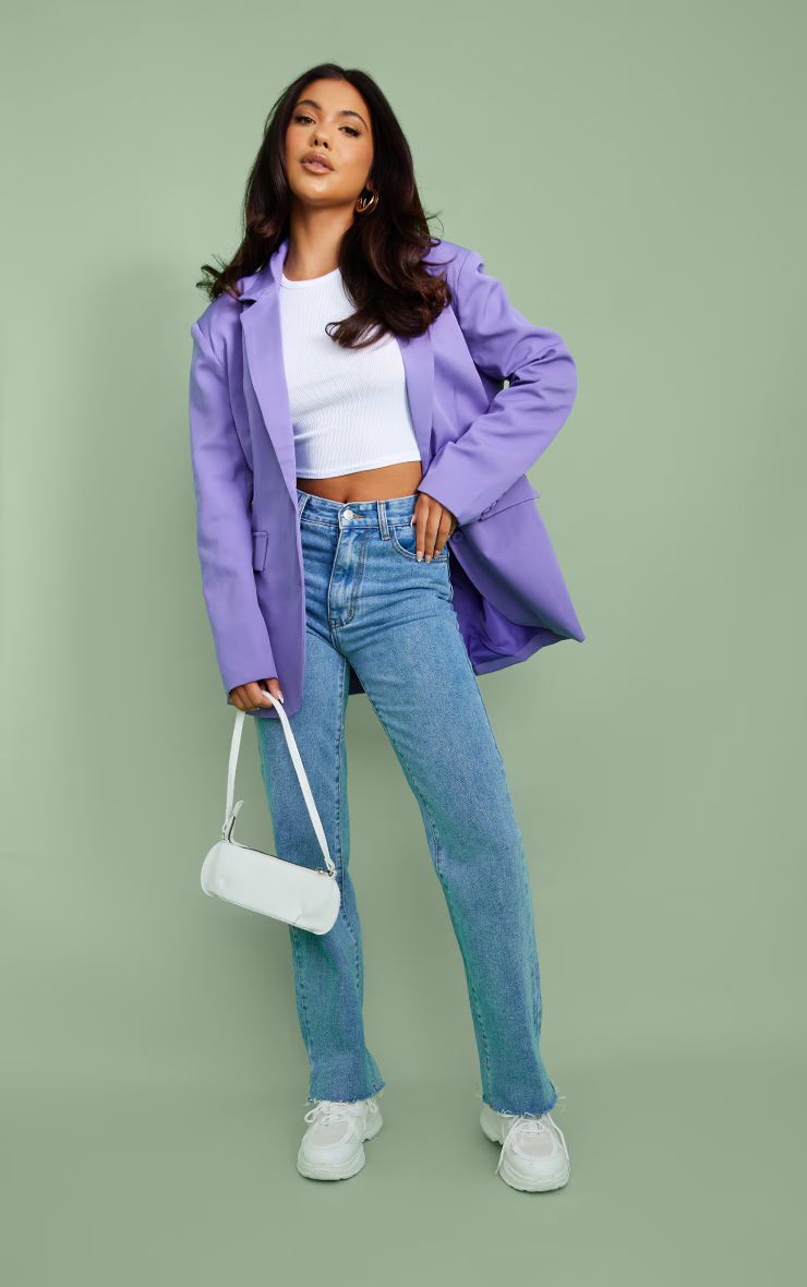 Lilac Oversized Curved Hem Boxy Blazer | PrettyLittleThing US