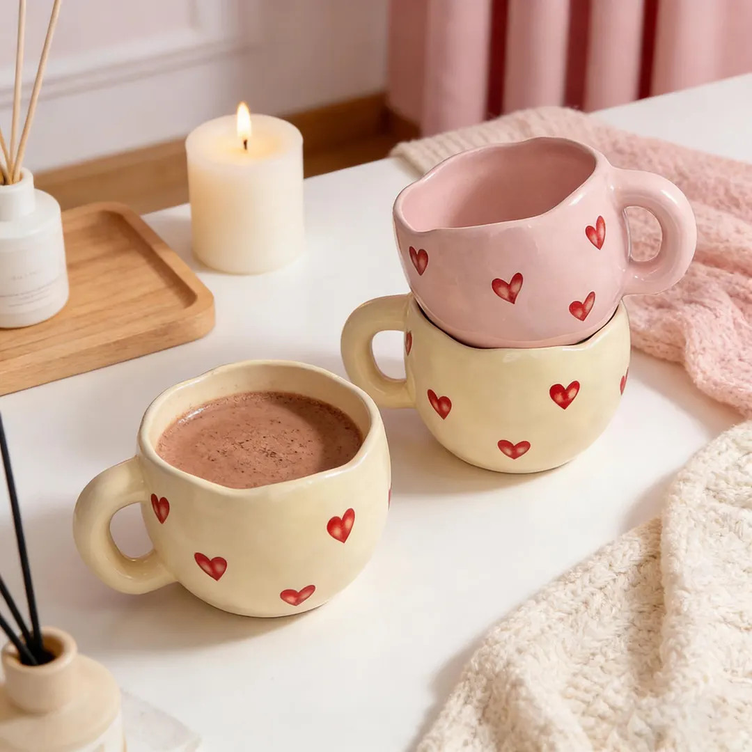 Heart Mug, Chunky Handle Ceramic Coffee Cup, Valentine's Day Gift - Etsy | Etsy (US)