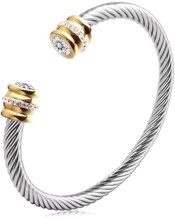 Personalized Cable Cuff Bracelet - Twisted Stainless Steel Bangle with 18K Gold and Birthstones, ... | Amazon (US)