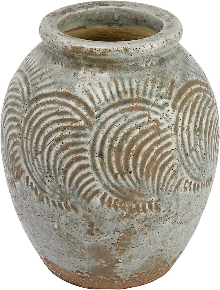 Creative Co-Op Terracotta Embossed Pattern, Distressed Gray Vase | Amazon (US)