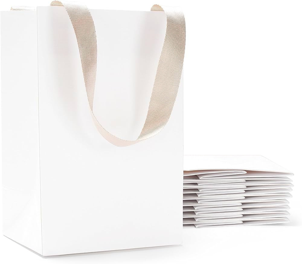 YACEYACE White Gift Bags with Handles, 10Pcs 5.25"x3.75"x8" Small White Paper Gift Bags with Hand... | Amazon (US)