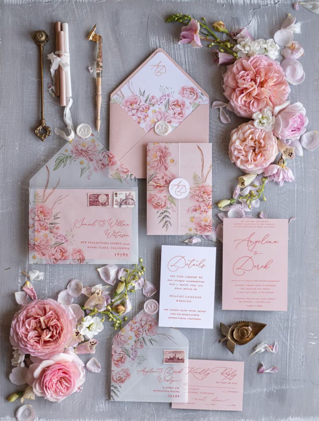 Elegant Peony Wedding Invitations Blush Pink Wedding Invites - Etsy | Etsy (US)