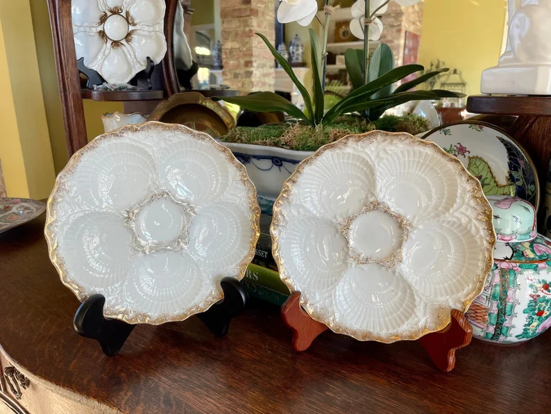 Antique Oyster Plates in Hand Painted Gold Gilded Accents sold Separately 8 1/4 - Etsy | Etsy (US)