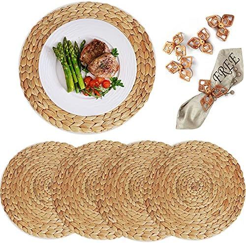 NACOLIFE Woven Placemats - Wicker Placemats - Round Placemats for Dining Table - Woven Chargers for  | Amazon (US)