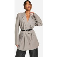 boohoo Dames Marl Longline Getailleerde Blazer met Ceintuur | Taupe | Maat: 34 | Boohoo.com (NL)