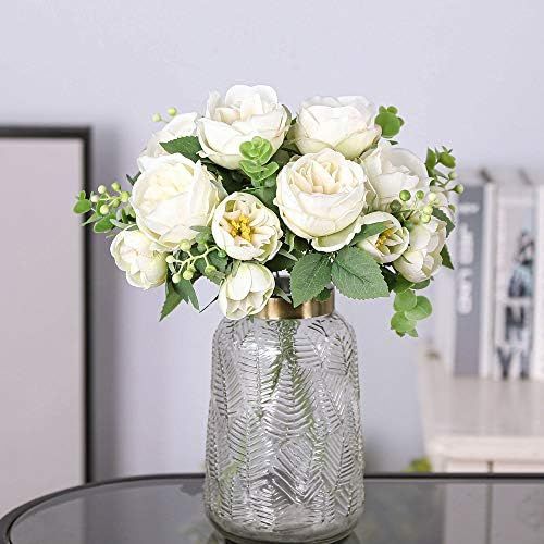 Nubry Artificial Flowers 2 Bunches Fake Peony Silk Flowers Arrangements with Eucalyptus Leaves Faux  | Amazon (US)