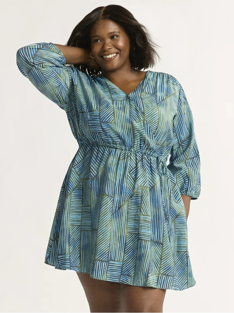 Time and Tru Women's and Women’s Plus Mini Wrap Dress, Sizes XS-4X | Walmart (US)