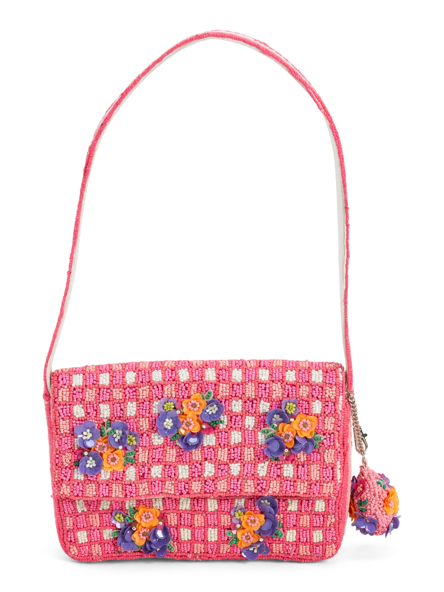Beaded Gingham Floral Shoulder Bag With Flap Closure | Handbags | Marshalls | Marshalls