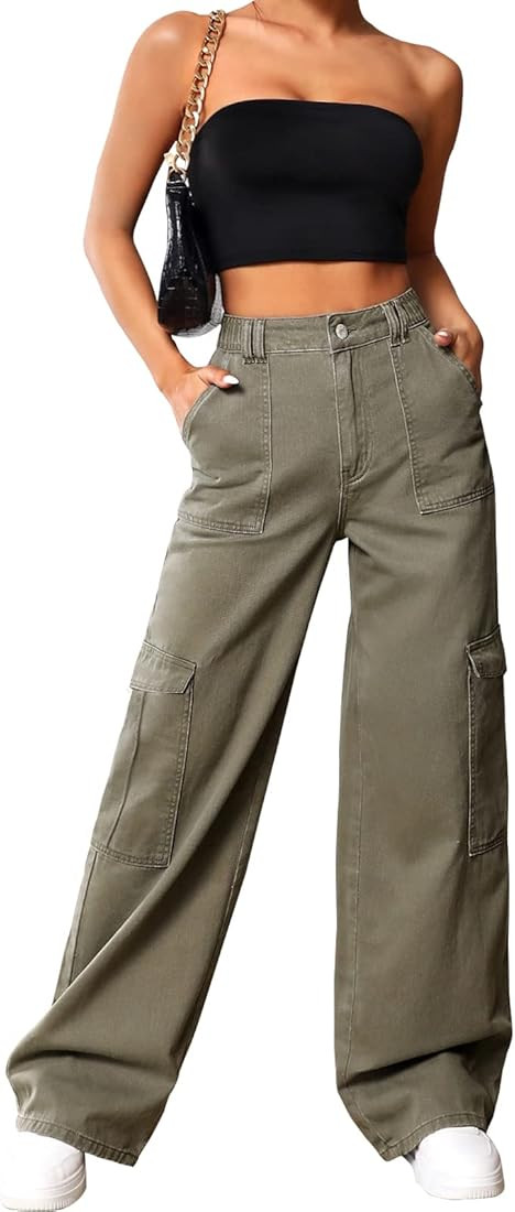 Cargo Pants Women High Waist Baggy Cargo Jeans Relaxed Fit Y2K Streetwear Pants Casual Combat Mil... | Amazon (US)