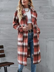 Plaid Dual Pocket Drop Shoulder Longline Overcoat
   SKU: sw2109225608931649      
          (54 ... | SHEIN