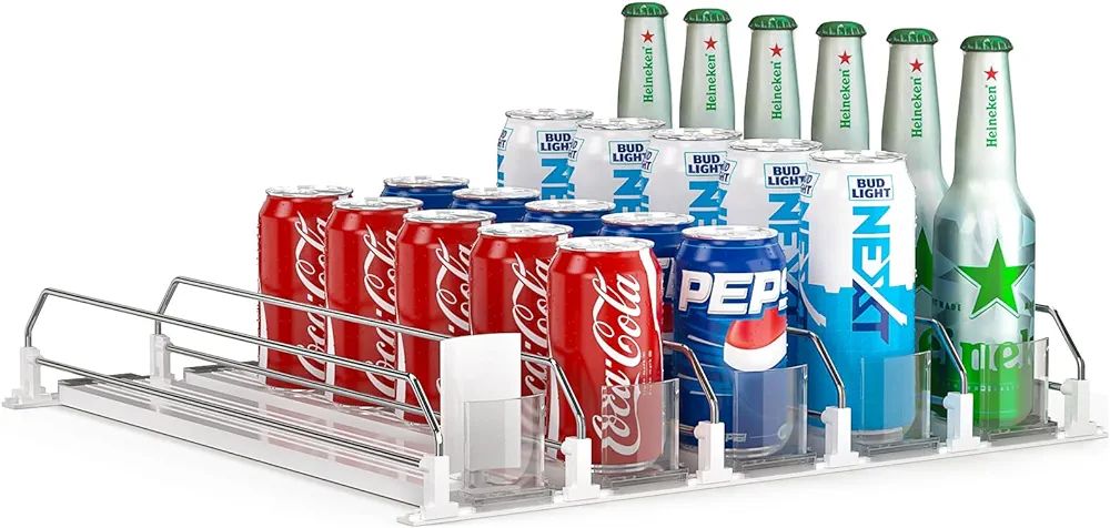 Soda Can Dispenser for Refrigerator,Self-Pushing Drink Organizer for Fridge, Width Adjustable Fri... | Amazon (US)
