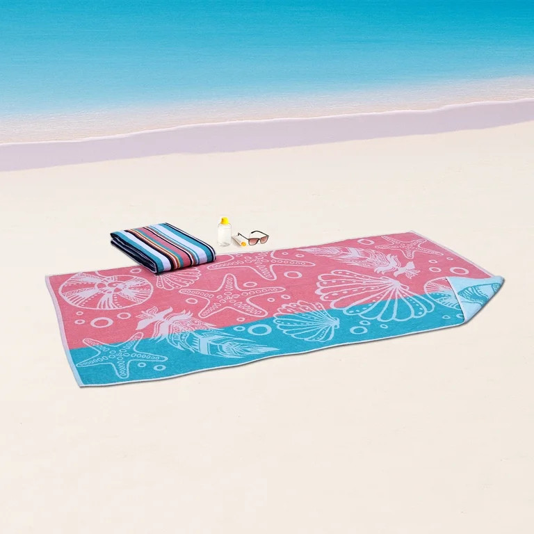 Mainstays Coral Starfish & Stripes Beach Towels (2 Count) | Walmart (US)
