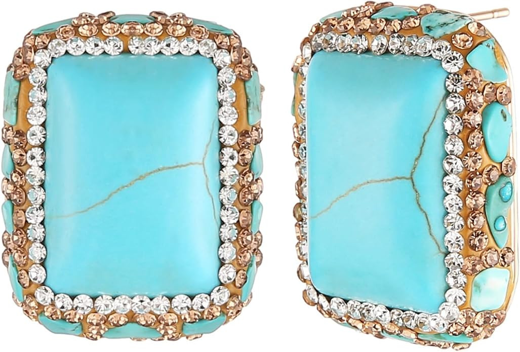 HZMAN Turquoise Earring for Women Retro Antique Chunky Earring Cubic Zirconia Bohemian Square Tur... | Amazon (US)