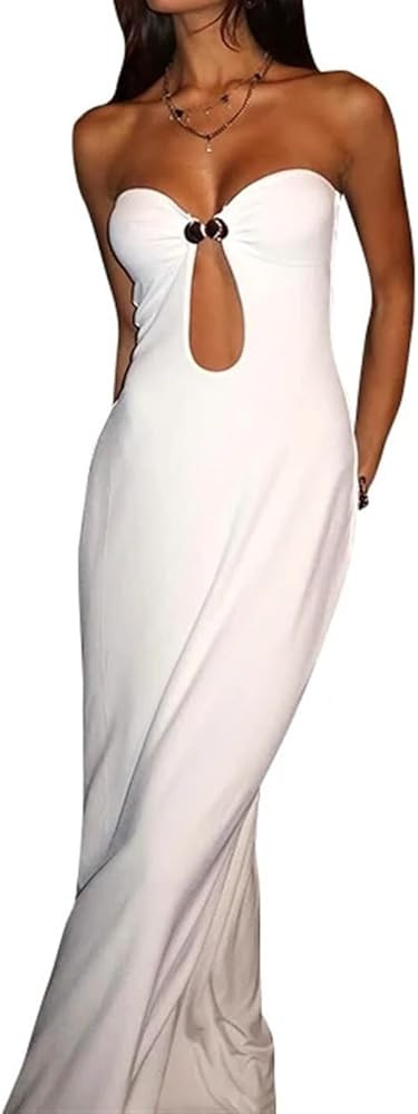 Women's Dress Strapless Cut Out Bodycon Off Shoulder Backless Solid Sundress Summer Beach Maxi Dr... | Amazon (US)