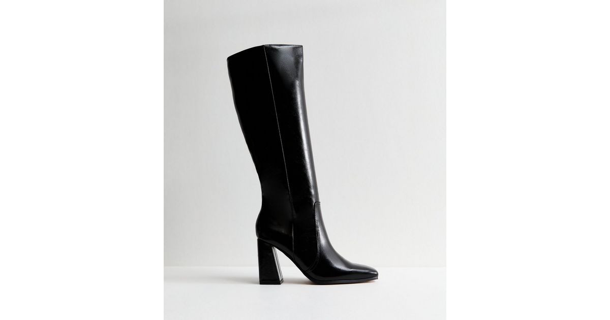 Slim Calf Fit Black Faux Leather Knee High Boots | New Look | New Look (UK)