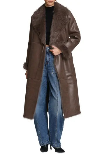 Avec Les Filles Reversible Faux Leather & Faux Fur Wrap Coat in Chocolate at Nordstrom Rack, Size Small | Nordstrom Rack