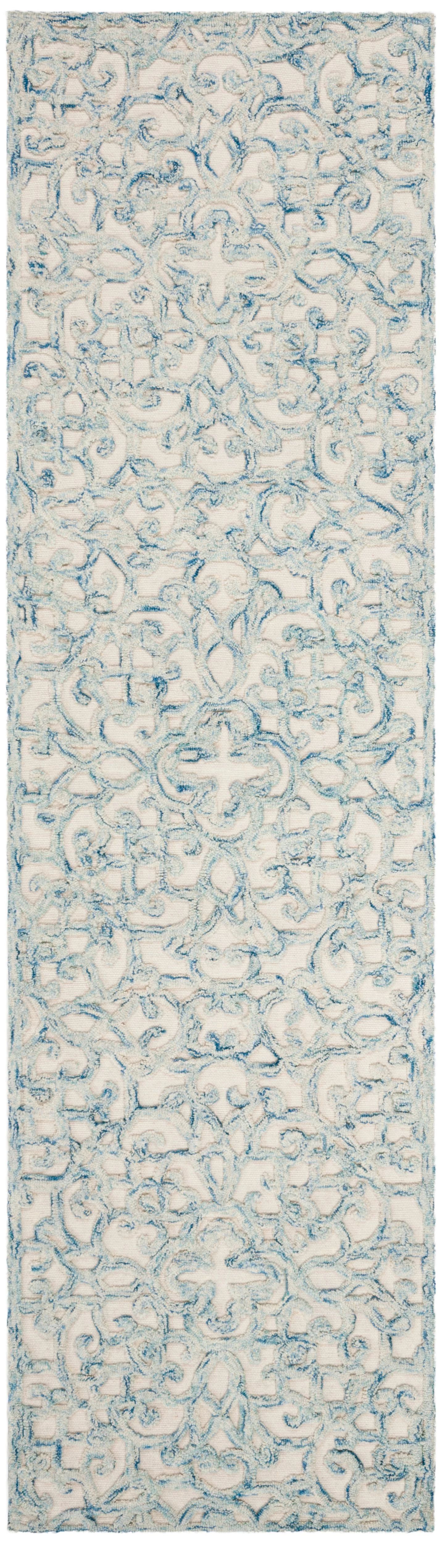SAFAVIEH Trace Bryan Geometric Floral Wool Runner Rug, Blue/Ivory, 2'3" x 8' - Walmart.com | Walmart (US)