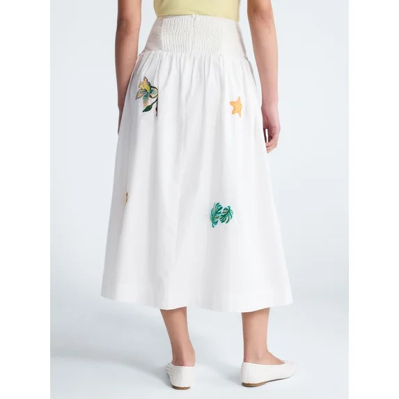 Free Assembly Women's and Women's Plus Embroidered Cotton Maxi Skirt with Drop Waist, Sizes XS-4X | Walmart (US)