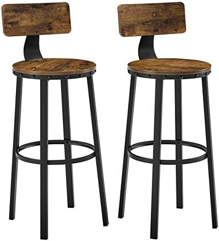 VASAGLE Bar Stools, Tall Bar Chairs with Backrest, Set of 2 Kitchen Stools, Heavy-Duty Steel Fram... | Amazon (US)