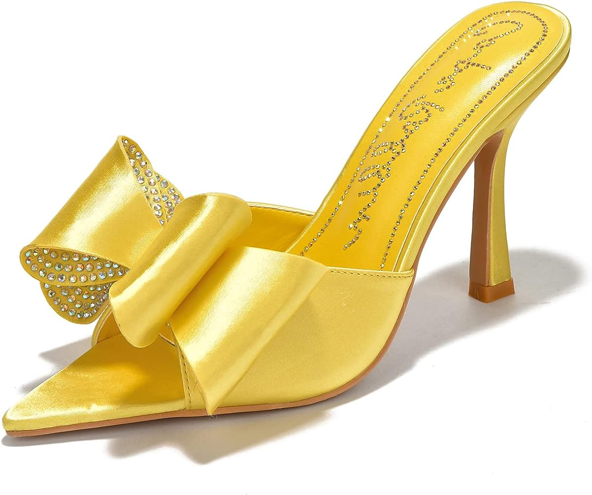 Cape Robbin Bellani Stiletto Slip-on Pointy High Heels with Rhinestone Bow | Amazon (US)