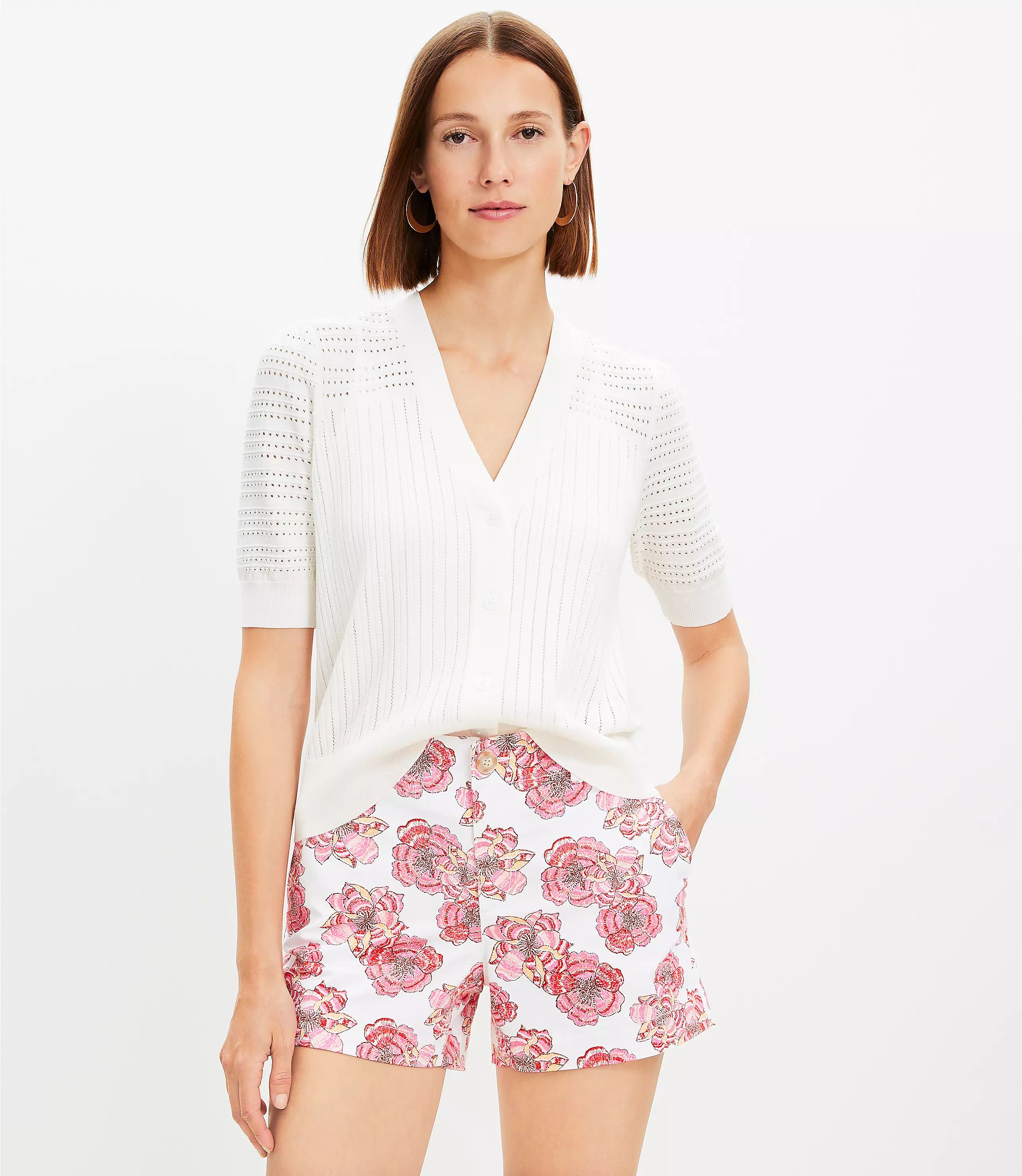 Monroe Chino Shorts with 4 Inch Inseam in Textured Floral | LOFT