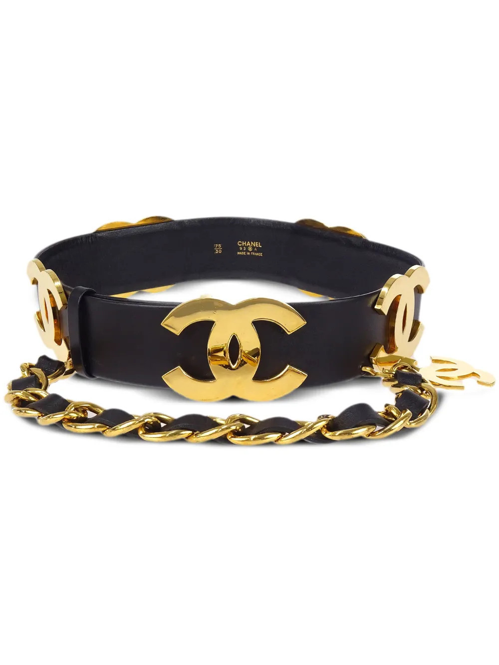 CHANEL Pre-Owned 1993 CC chain-link leather belt - Black | Farfetch Global