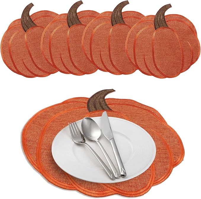 OWENIE Thanksgiving Harvest Pumpkin Placemats 15 x 15 Inch, Set of 4, Embroidered Diecut Place ma... | Amazon (US)