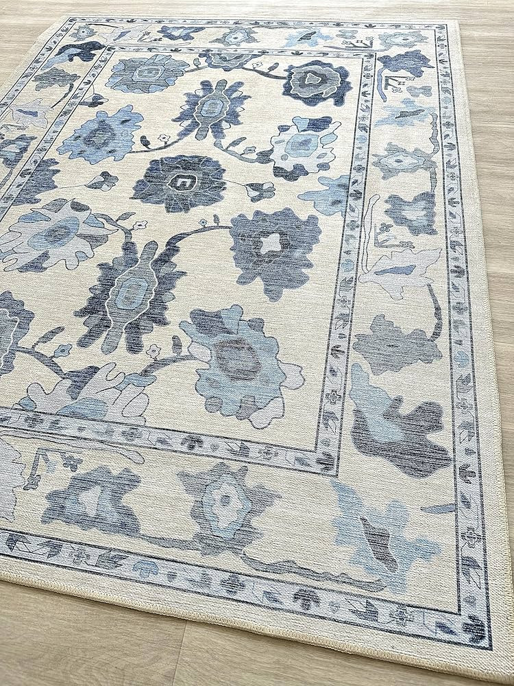 Navy Blue Oushak Runner Rug, Modern Runners, Vintage, Turkish, Eclectic, Floral, Pastel, Washable... | Amazon (US)