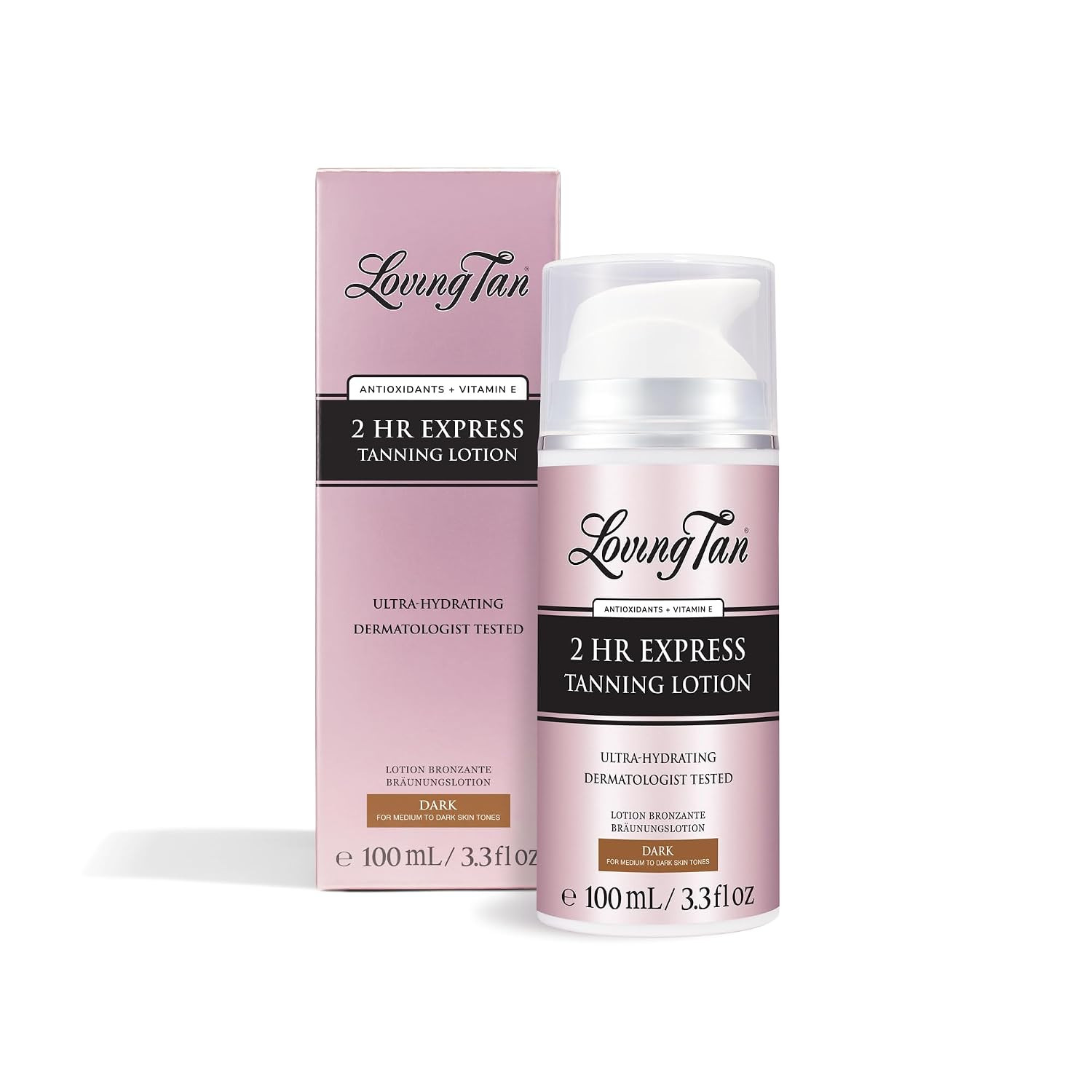 Loving Tan NEW 2 Hr Express Self Tanning Body Lotion, Dark - Hydrating Natural-Looking Glow Sunless Self Tanner, Streak-Free, Dermatologist Tested, Lightweight, Vegan and Cruelty-Free - 3.3 fl oz | Amazon (US)