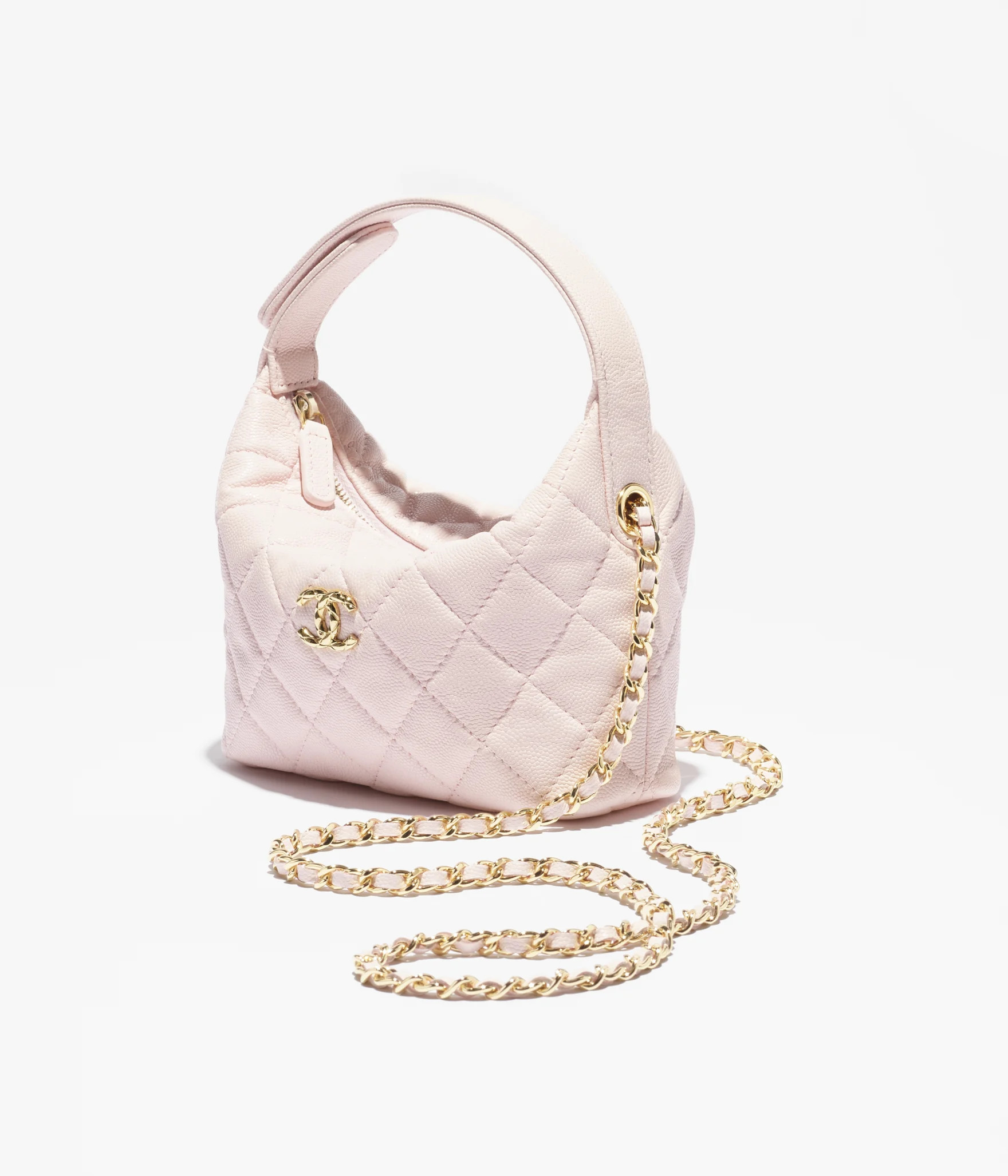 Clutch with chain - Grained shiny calfskin & gold-tone metal, light pink — Fashion | CHANEL | Chanel, Inc. (US)