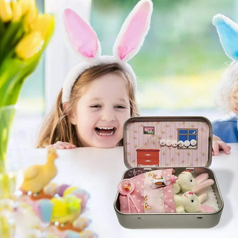 Bunny Pocket Box Easter Stuffed Animal, Mini Easter Basket Toy for Children (Pink) | Walmart (US)