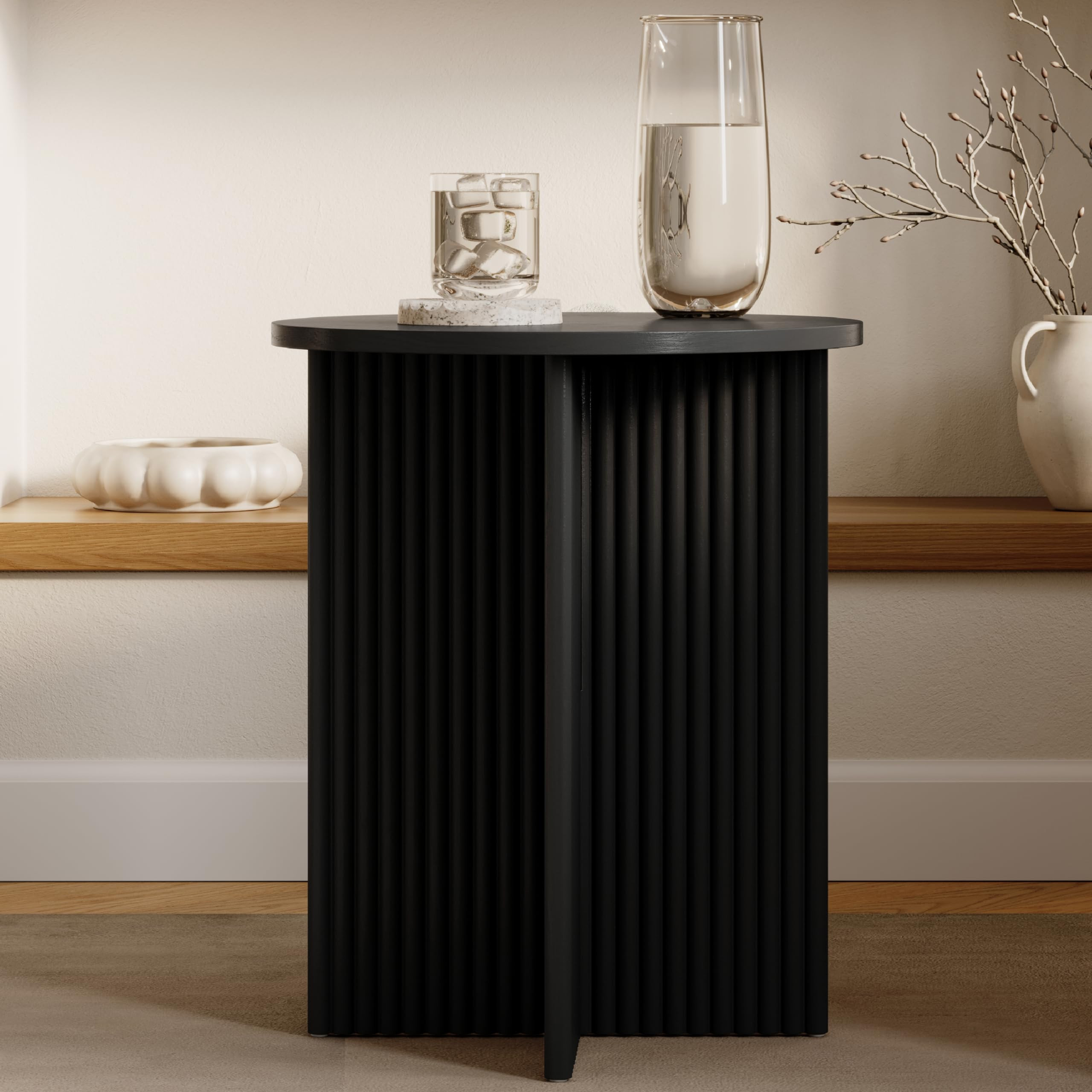 Round Fluted Living Room Side Table - Pedestal Drink Desk - Modern Home, Bedroom, and Living Room... | Amazon (US)