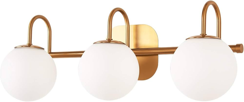 Modern Bathroom Vanity Light Fixtures 3 Lights Brushed Brass Frame and Milk White Glass Globe Sha... | Amazon (US)