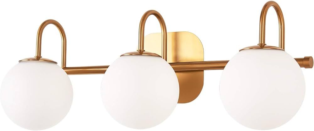 ZHUOER Modern Bathroom Vanity Light Fixtures 3 Lights Brushed Brass Frame and Milk White Glass Gl... | Amazon (US)