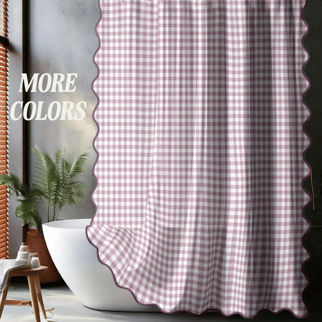 Shower Curtain Gingham Plum Farmhouse Elegant Bathroom Decor French Country Style Rustic Cozy Bat... | Etsy (US)