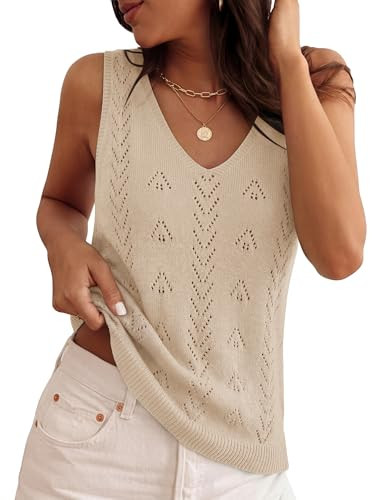 ZESICA Women's Summer Crochet Sleeveless Tank Tops 2026 Casual V Neck Loose Knit Sweater Vest Fas... | Amazon (US)