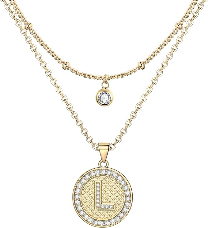 JENDEAR Layered Initial Necklaces for Women, 14K Gold Plated Dainty Layering Chain Necklace Cute ... | Amazon (US)