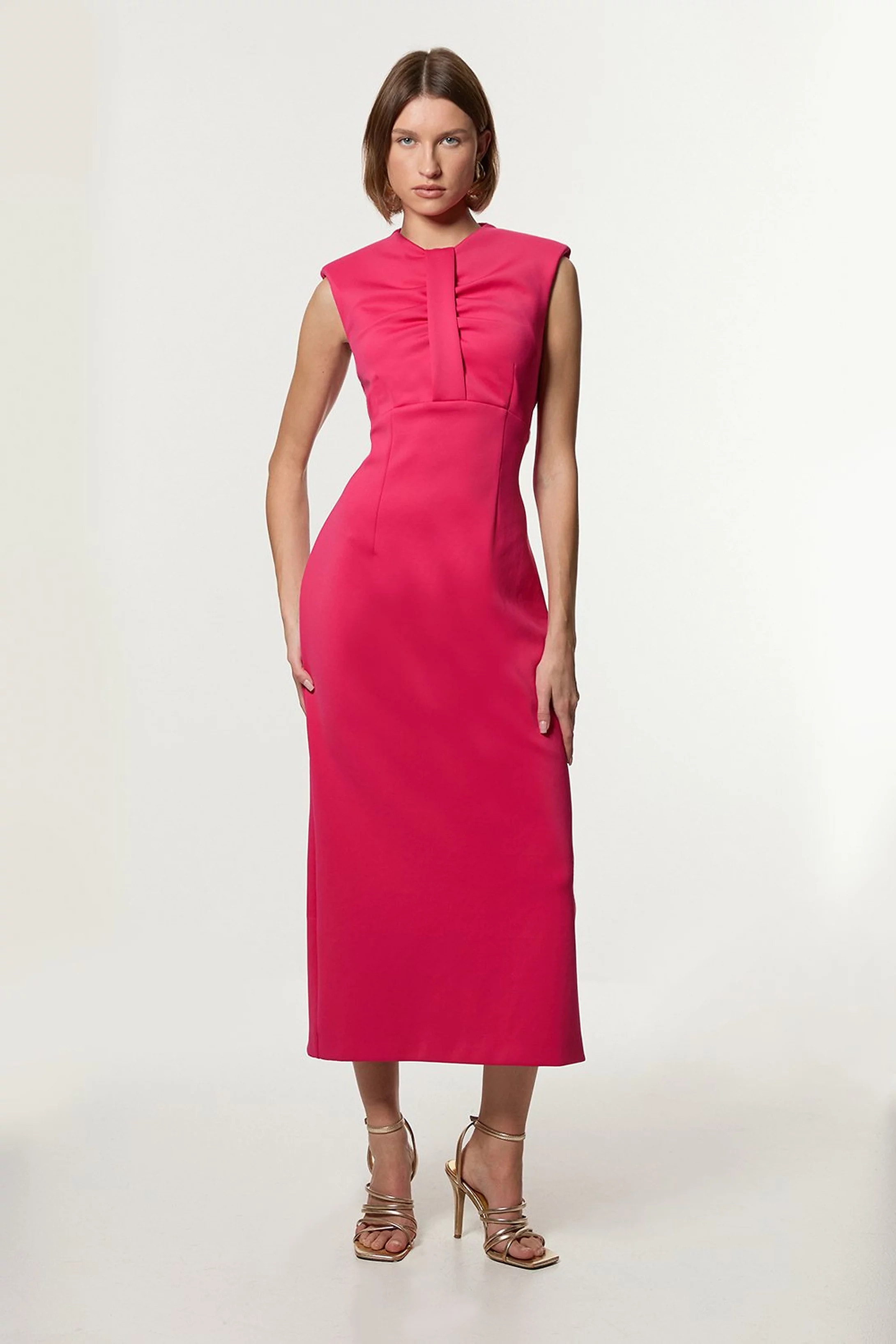 Scuba Drama Twist Detail Woven Midi Dress | Karen Millen US