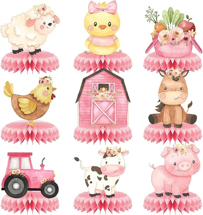 9Pcs Pink Farm Centerpieces for Farm Animals Birthday Decoration Farm Animals Table Decorations B... | Amazon (US)