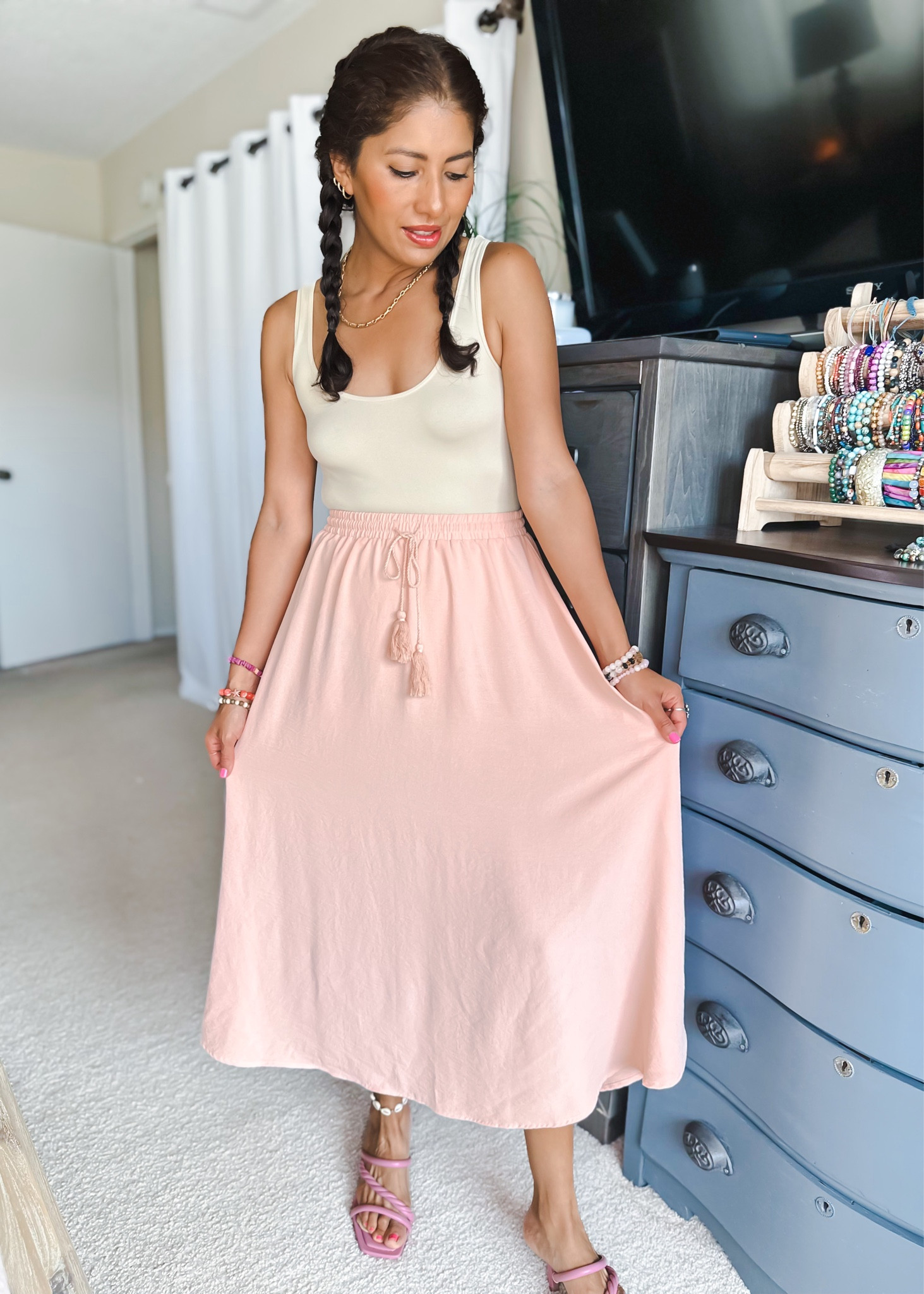 Casual Pink Skirt Outfit Spring Gentle Temperament Fashion Casual